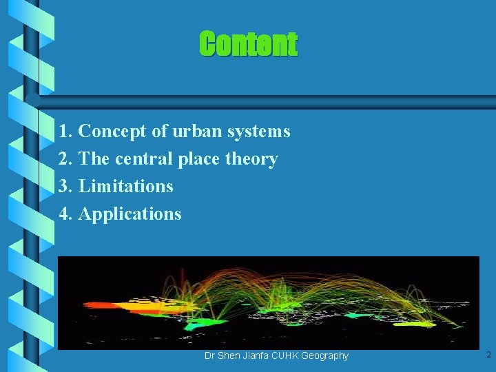 Content 1. Concept of urban systems 2. The central place theory 3. Limitations 4.