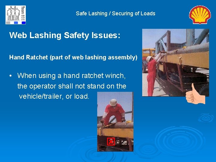 Safe Lashing / Securing of Loads Web Lashing Safety Issues: Hand Ratchet (part of