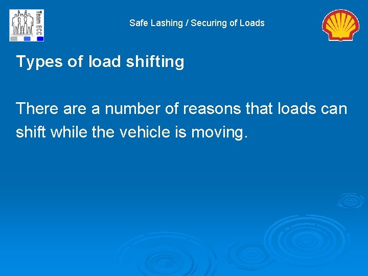 Safe Lashing / Securing of Loads Types of load shifting There a number of