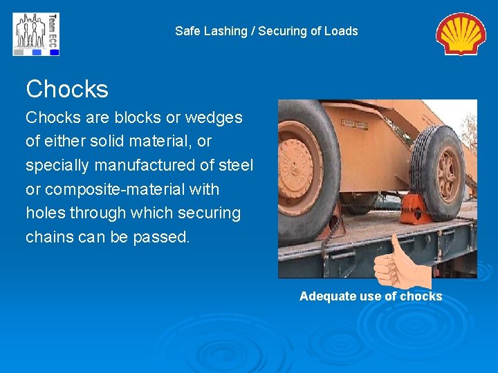 Safe Lashing / Securing of Loads Chocks are blocks or wedges of either solid