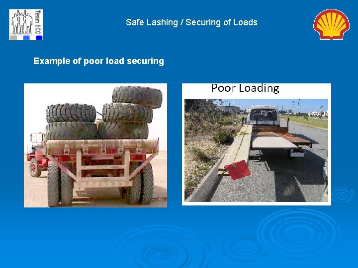 Safe Lashing / Securing of Loads Example of poor load securing 