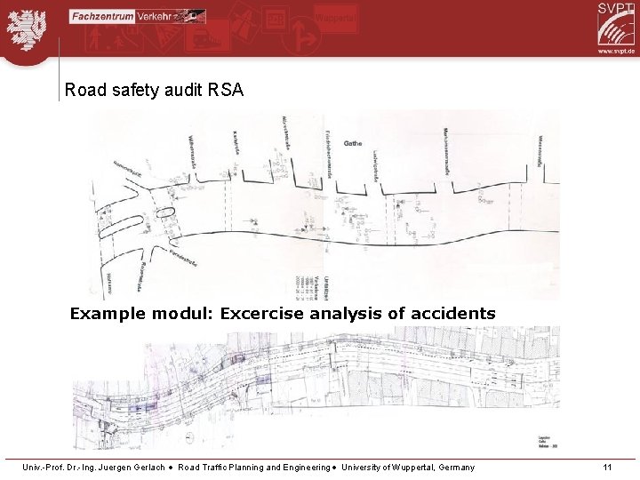 Road safety audit RSA Example modul: Excercise analysis of accidents Univ. -Prof. Dr. -Ing.