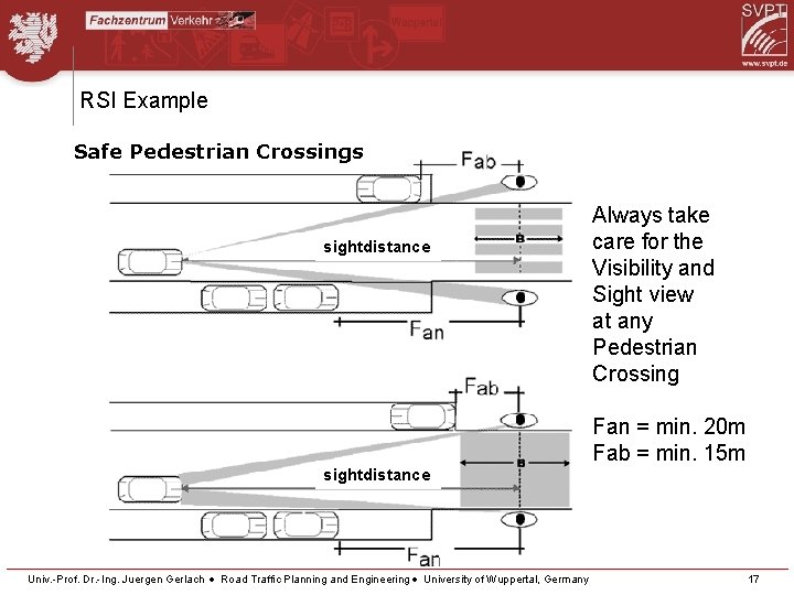 RSI Example Safe Pedestrian Crossings sightdistance Always take care for the Visibility and Sight