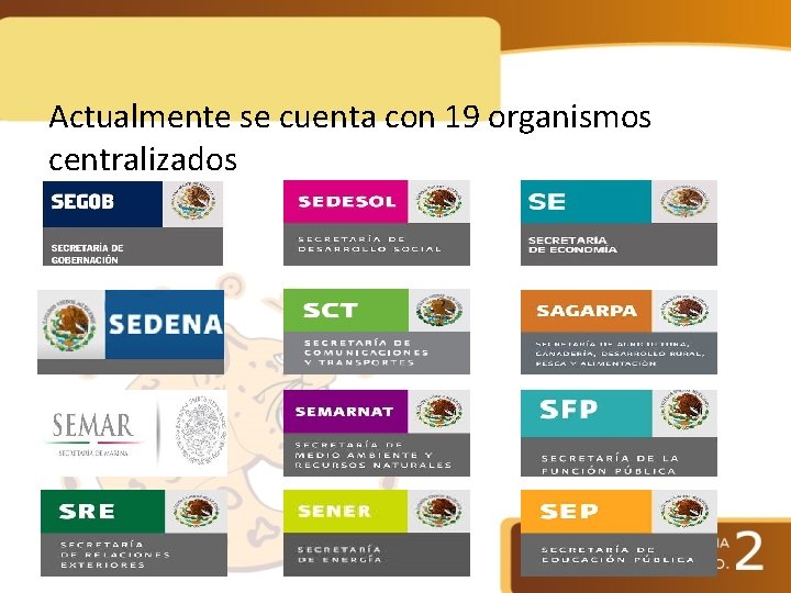 Actualmente se cuenta con 19 organismos centralizados 