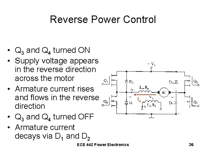 Reverse Power Control • Q 3 and Q 4 turned ON • Supply voltage