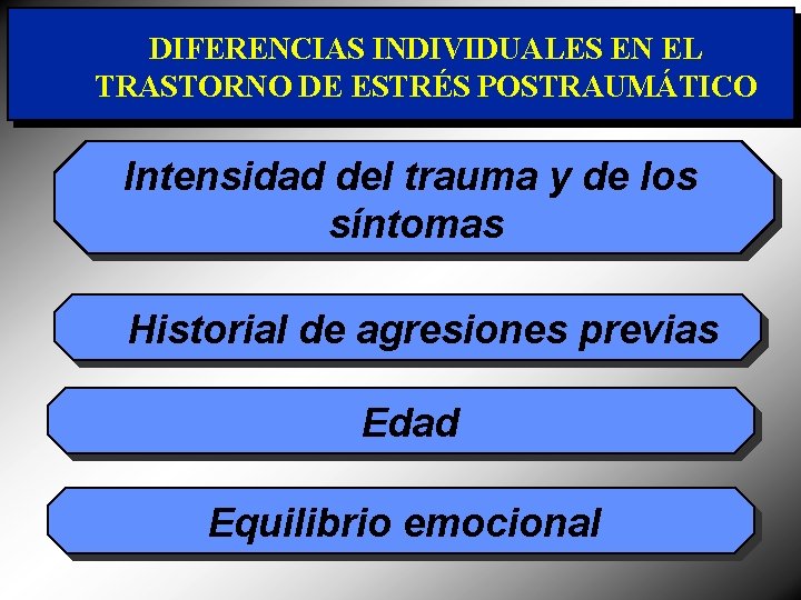 DIFERENCIAS INDIVIDUALES EN EL TRASTORNO DE ESTRÉS POSTRAUMÁTICO Intensidad del trauma y de los