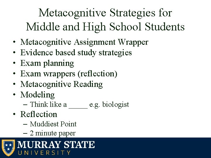 Metacognitive Strategies for Middle and High School Students • • • Metacognitive Assignment Wrapper