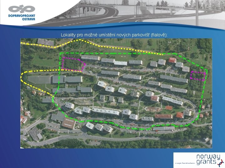 Lokality pro možné umístění nových parkovišť (fialově): 