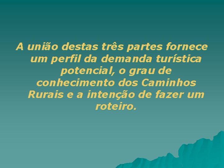 A união destas três partes fornece um perfil da demanda turística potencial, o grau