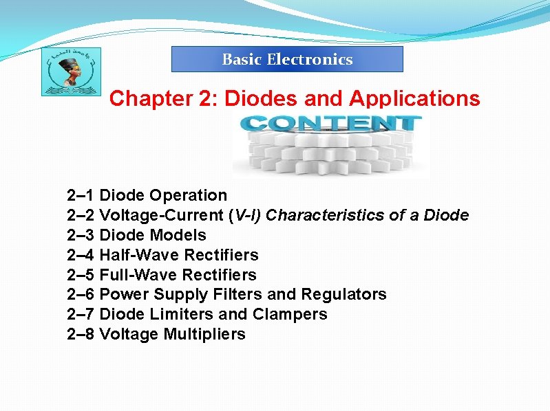 Basic Electronics Chapter 2: Diodes and Applications 2– 1 Diode Operation 2– 2 Voltage-Current