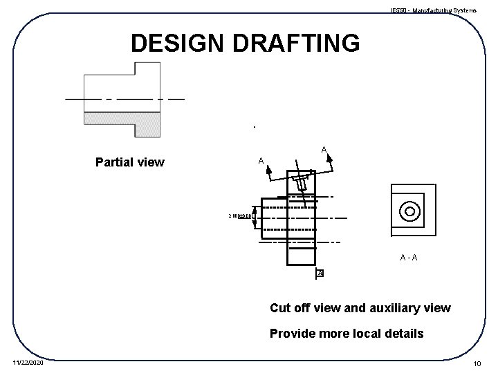 IE 550 - Manufacturing Systems DESIGN DRAFTING A Partial view A 2. 000± 0.
