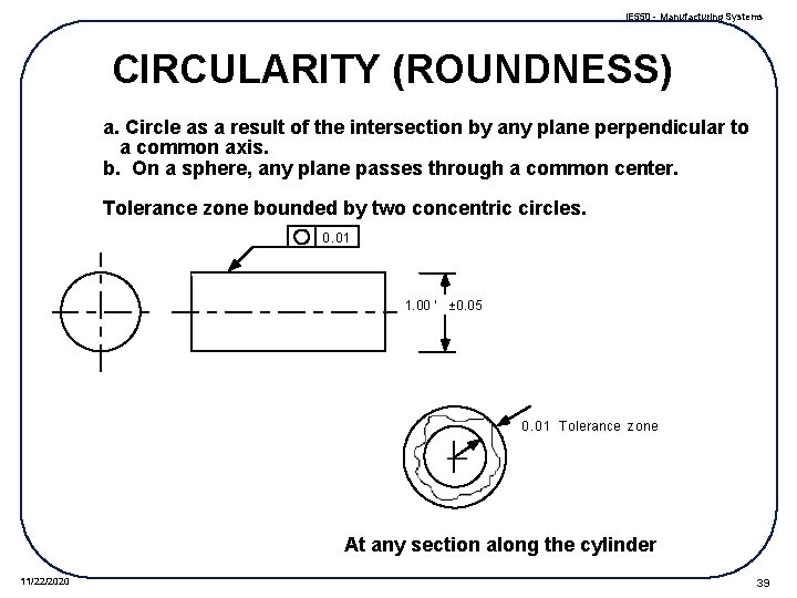 IE 550 - Manufacturing Systems CIRCULARITY (ROUNDNESS) a. Circle as a result of the