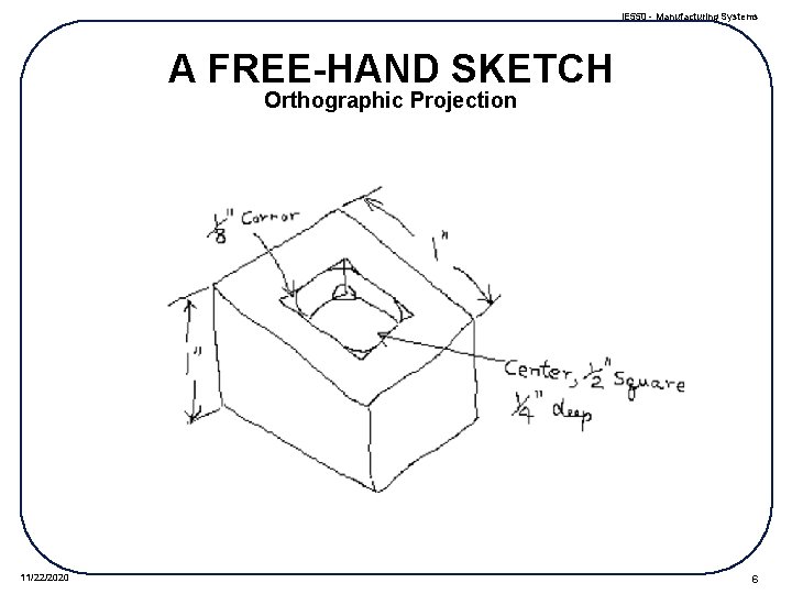 IE 550 - Manufacturing Systems A FREE-HAND SKETCH Orthographic Projection 11/22/2020 6 