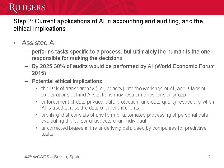 Step 2: Current applications of AI in accounting and auditing, and the ethical implications