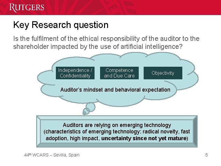 Key Research question Is the fulfilment of the ethical responsibility of the auditor to