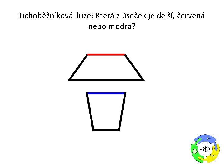 Lichoběžníková iluze: Která z úseček je delší, červená nebo modrá? 