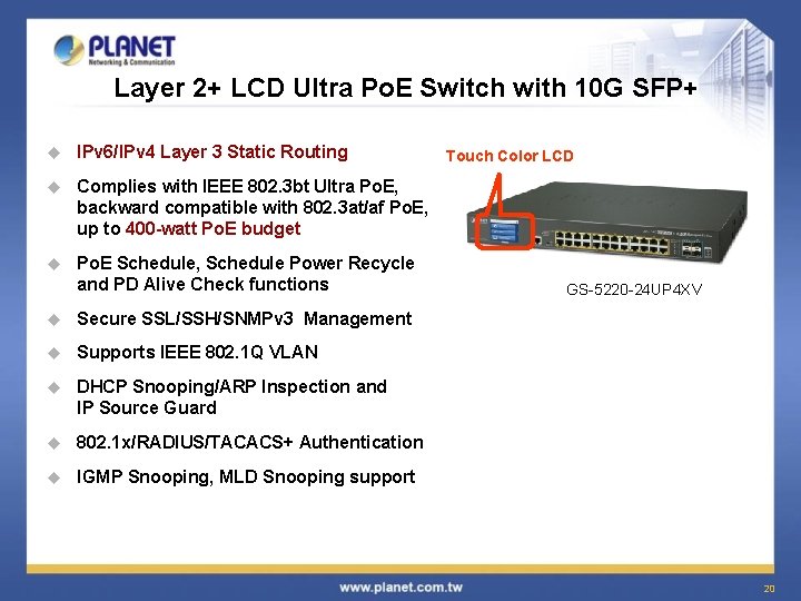 Layer 2+ LCD Ultra Po. E Switch with 10 G SFP+ u IPv 6/IPv