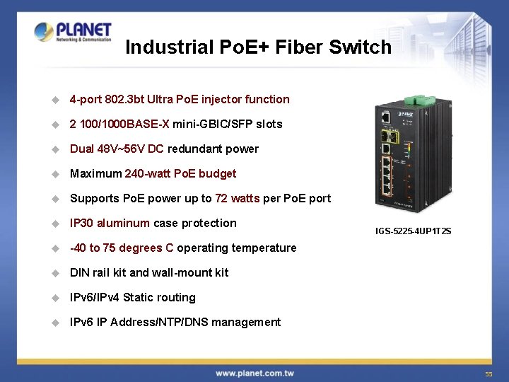 Industrial Po. E+ Fiber Switch u 4 -port 802. 3 bt Ultra Po. E