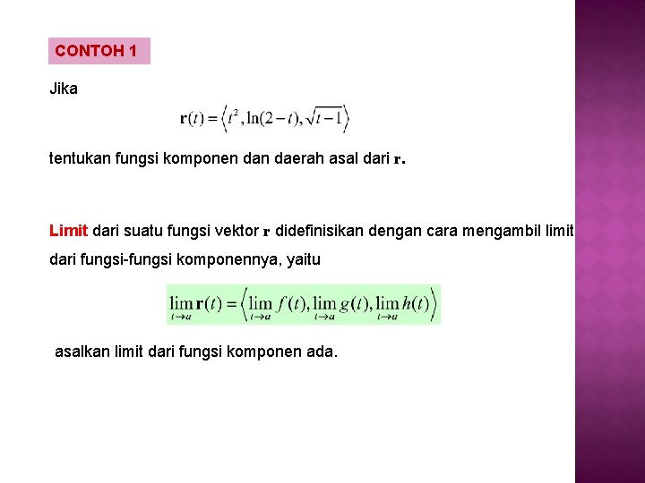 CONTOH 1 Jika tentukan fungsi komponen daerah asal dari r. Limit dari suatu fungsi