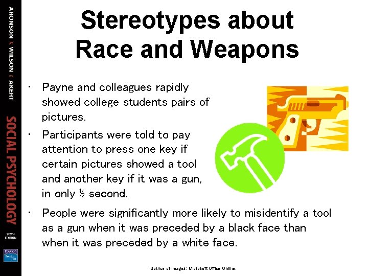 Stereotypes about Race and Weapons • Payne and colleagues rapidly showed college students pairs