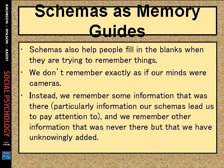 Schemas as Memory Guides • Schemas also help people fill in the blanks when