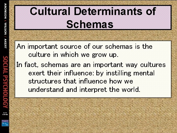 Cultural Determinants of Schemas An important source of our schemas is the culture in