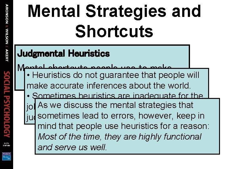 Mental Strategies and Shortcuts Judgmental Heuristics Mental shortcuts people use to make • Heuristics