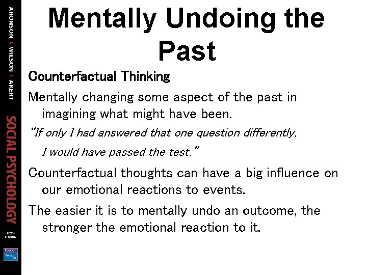 Mentally Undoing the Past Counterfactual Thinking Mentally changing some aspect of the past in