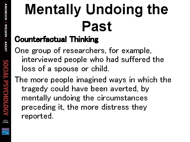 Mentally Undoing the Past Counterfactual Thinking One group of researchers, for example, interviewed people