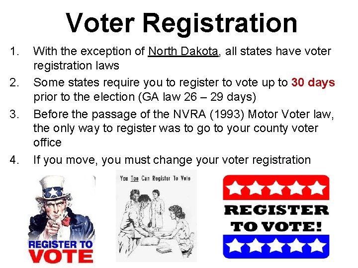 Voter Registration 1. 2. 3. 4. With the exception of North Dakota, all states