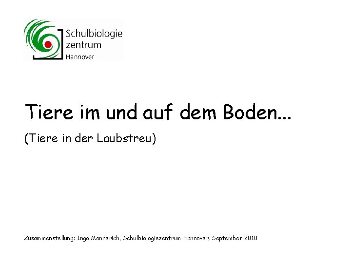 Tiere im und auf dem Boden. . . (Tiere in der Laubstreu) Zusammenstellung: Ingo