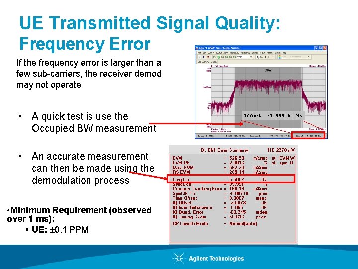UE Transmitted Signal Quality: Frequency Error If the frequency error is larger than a