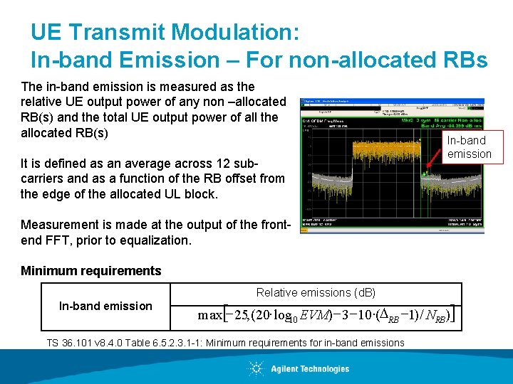 UE Transmit Modulation: In-band Emission – For non-allocated RBs The in-band emission is measured