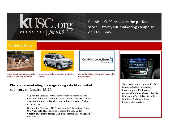 Classical KUSC provides the perfect score - start your marketing campaign on KUSC now