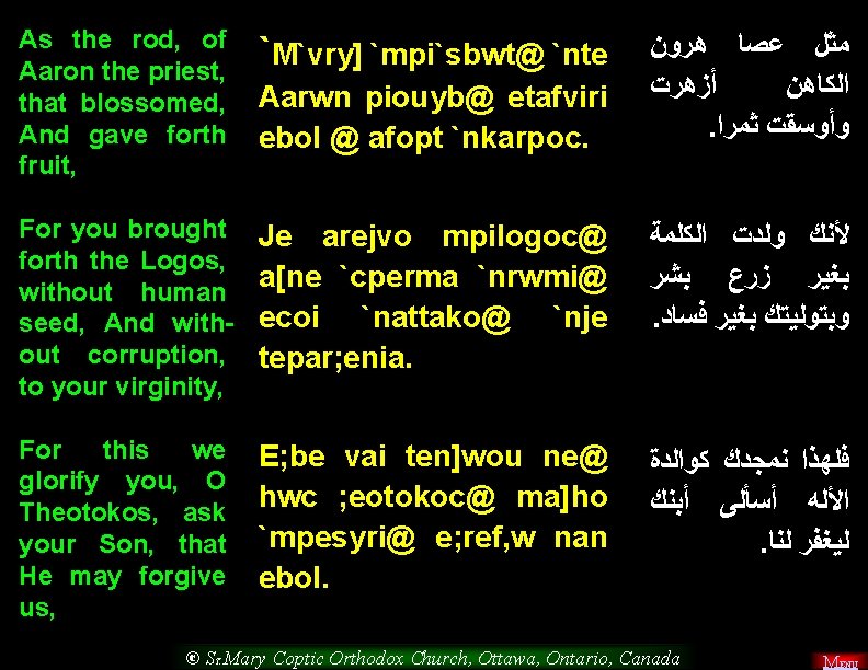 As the rod, of ﻫﺮﻭﻥ ﻋﺼﺎ ﻣﺜﻞ ` M`vry] `mpi`sbwt@ `nte Aaron the priest,