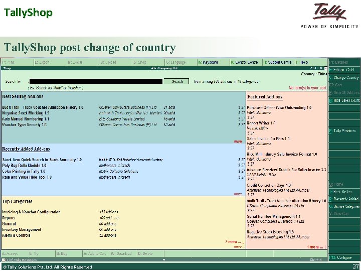 Tally. Shop post change of country © Tally Solutions Pvt. Ltd. All Rights Reserved