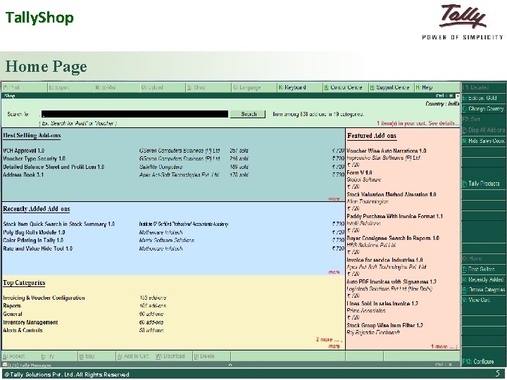 Tally. Shop Home Page On Gateway of Tally, Press Control + S to go