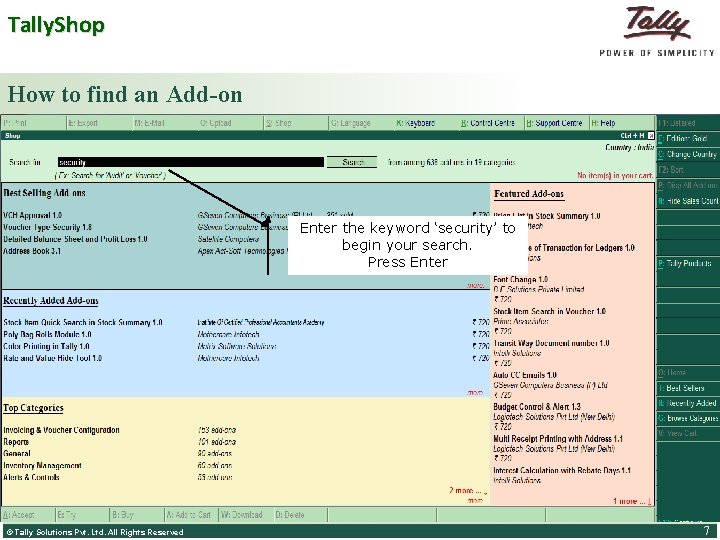 Tally. Shop How to find an Add-on Enter the keyword ‘security’ to begin your