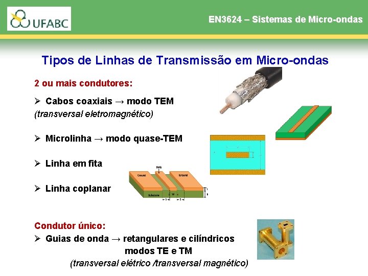 EN 3624 – Sistemas de Micro-ondas Tipos de Linhas de Transmissão em Micro-ondas 2 EN 3624 – Sistemas de Micro-ondas Tipos de Linhas de Transmissão em Micro-ondas 2