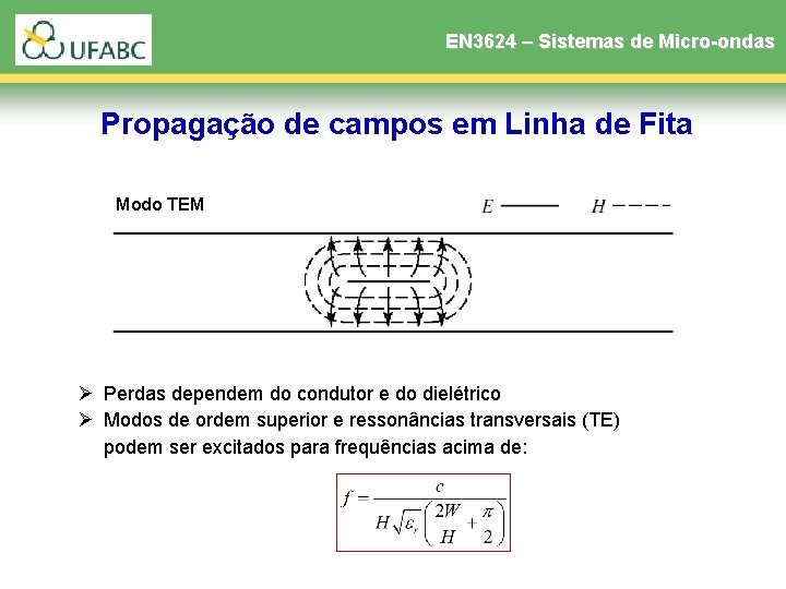 EN 3624 – Sistemas de Micro-ondas Propagação de campos em Linha de Fita Modo EN 3624 – Sistemas de Micro-ondas Propagação de campos em Linha de Fita Modo