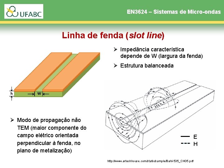 EN 3624 – Sistemas de Micro-ondas Linha de fenda (slot line) Ø Impedância característica EN 3624 – Sistemas de Micro-ondas Linha de fenda (slot line) Ø Impedância característica