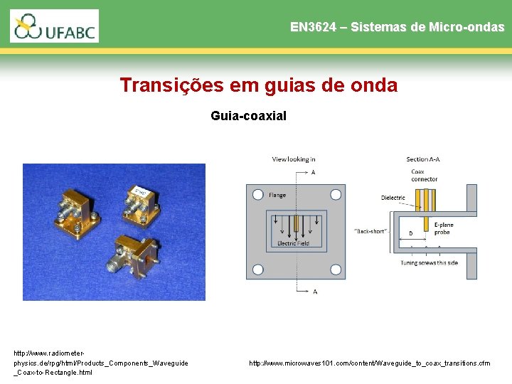 EN 3624 – Sistemas de Micro-ondas Transições em guias de onda Guia-coaxial http: //www. EN 3624 – Sistemas de Micro-ondas Transições em guias de onda Guia-coaxial http: //www.