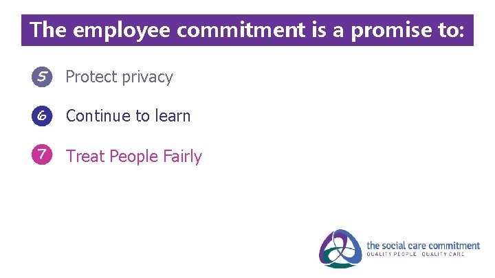 The employee commitment is a promise to: Protect privacy Continue to learn Treat People