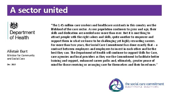 A sector united Alistair Burt Minister for Community and Social Care Dec 2015 “The