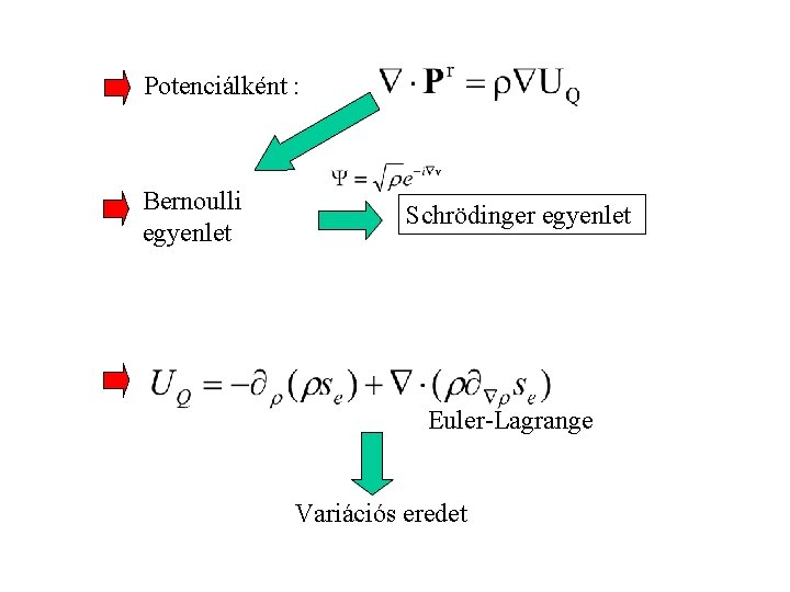 Potenciálként : Bernoulli egyenlet Schrödinger egyenlet Euler-Lagrange Variációs eredet 