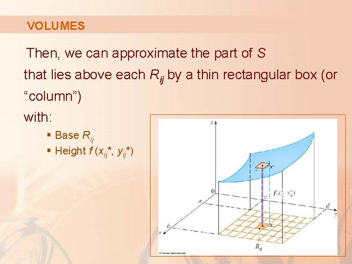 VOLUMES Then, we can approximate the part of S that lies above each Rij