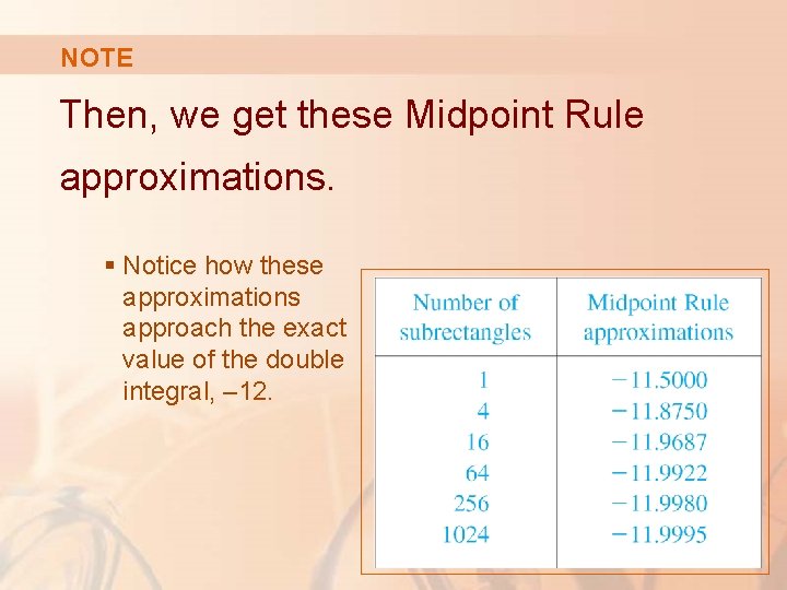 NOTE Then, we get these Midpoint Rule approximations. § Notice how these approximations approach