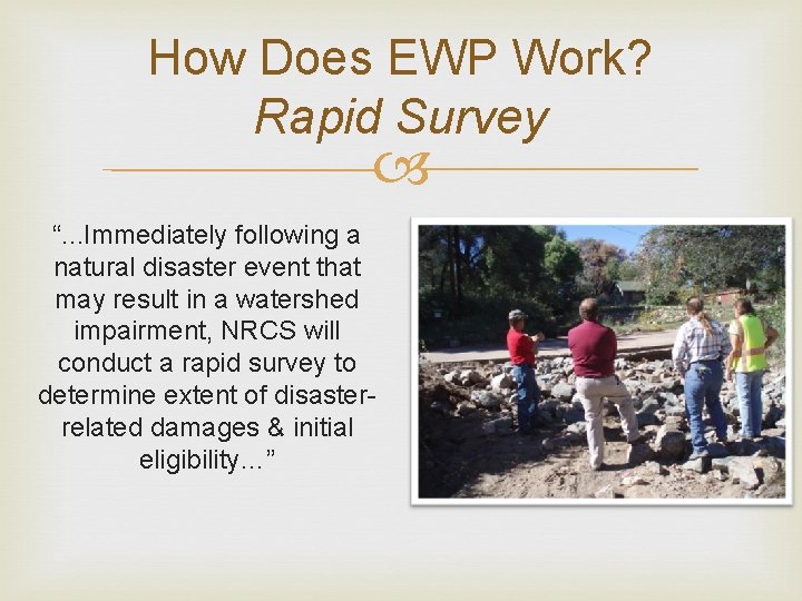 How Does EWP Work? Rapid Survey “. . . Immediately following a natural disaster