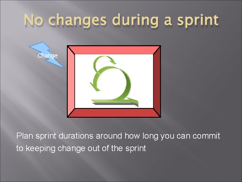 No changes during a sprint Change Plan sprint durations around how long you can