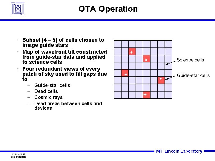 OTA Operation • Subset (4 – 5) of cells chosen to image guide stars